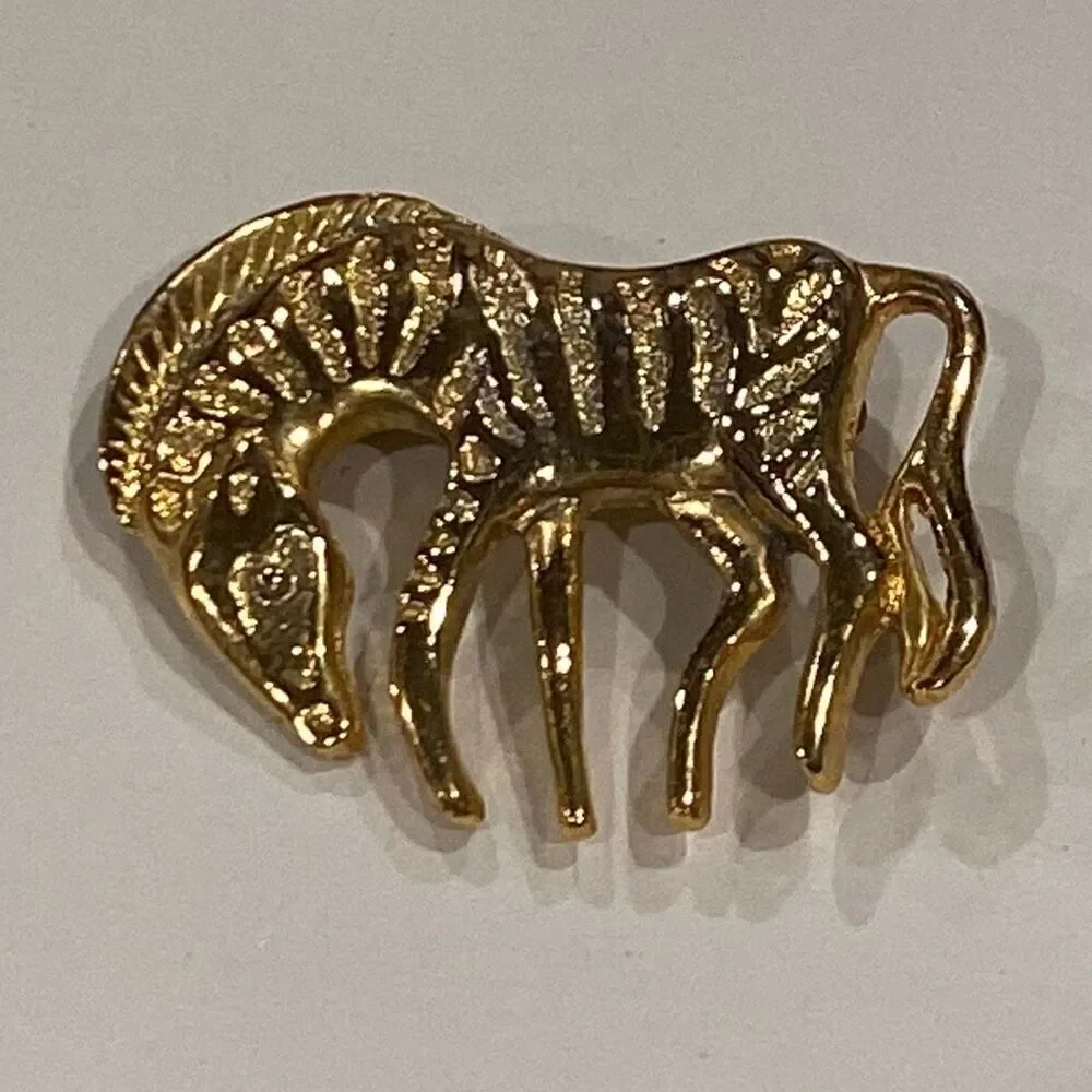 Vintage Zebra Brooch Pin Gold Tone